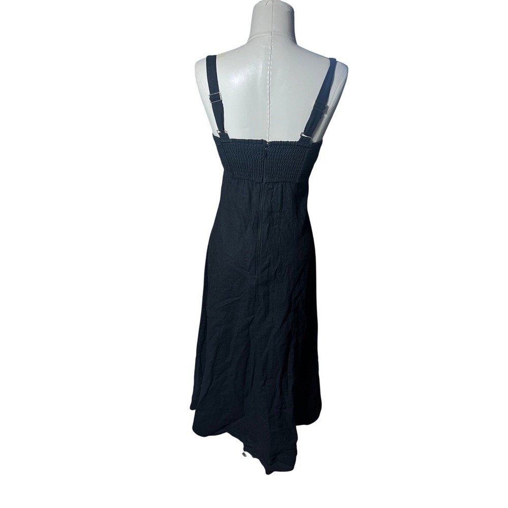 Abercrombie Fitch Black Smocked Linen blend Square Neck Midi‎ Dress Size Small - Picture 7 of 7